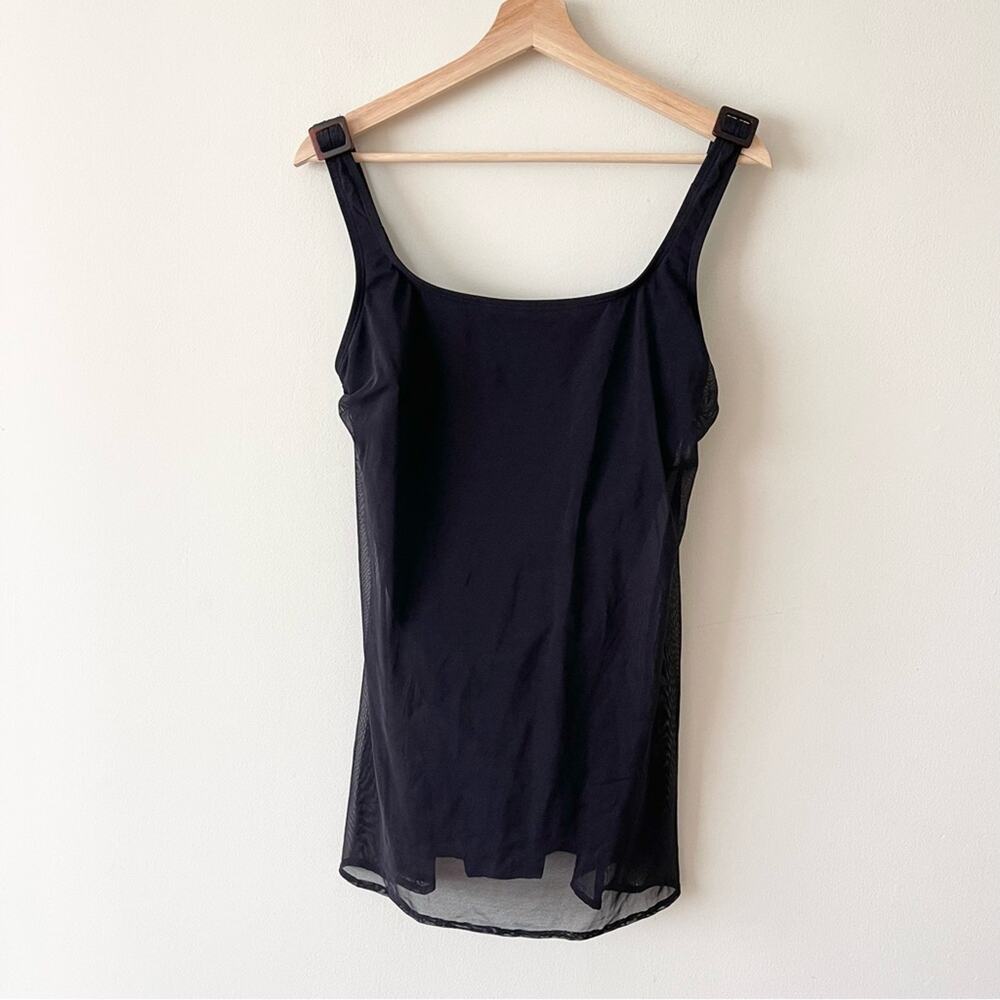 Baja Blue Vintage One Piece Swimsuit with mesh overlay women size 12 Black